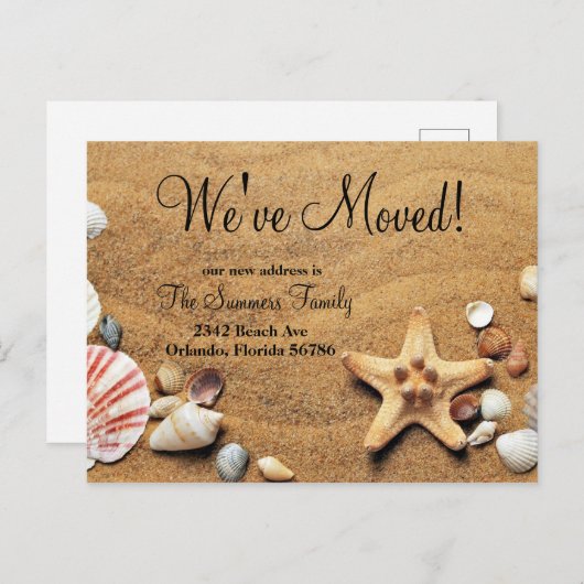 引っ越しましたの新しいアドレス発表ビーチと 案内ポストカード (正面/裏面)