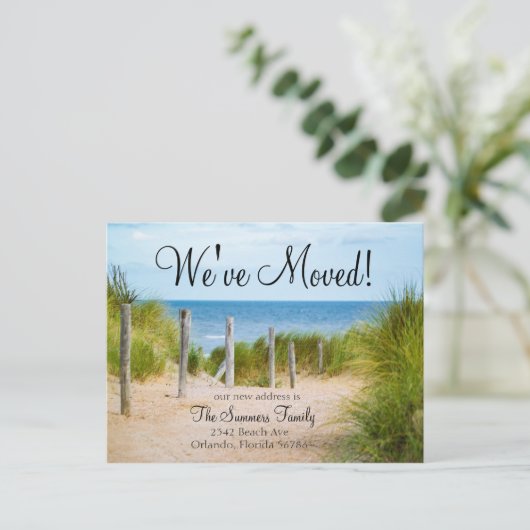 引っ越しましたの新しいアドレス発表ビーチ海 案内ポストカード (スタンド正面)