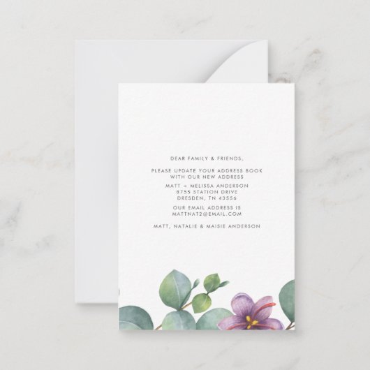 引っ越しましたの新しいアドレスEucalyptus Greenery Moving ノートカード (裏面)