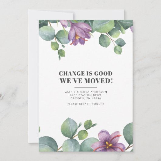 引っ越しましたの新しいアドレスEucalyptus Greenery Moving 案内状 (正面)