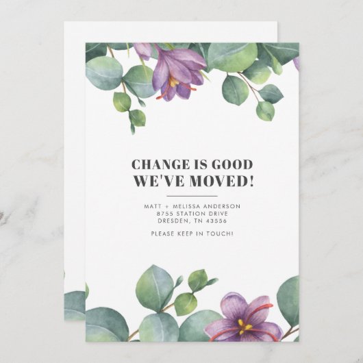 引っ越しましたの新しいアドレスEucalyptus Greenery Moving 案内状 (正面/裏面)