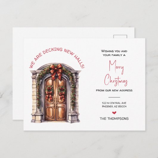 引っ越しましたの新しいホームクリスマスの動きの発表 シーズンポストカード (正面/裏面)