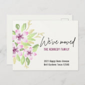 引っ越しましたの新しいホームピンクの水色フローラの移動 案内ポストカード (正面/裏面)