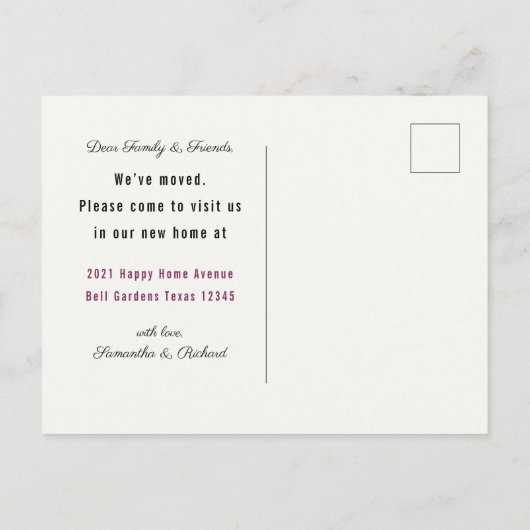 引っ越しましたの新しいホームピンクの水色フローラの移動 案内ポストカード (裏面)