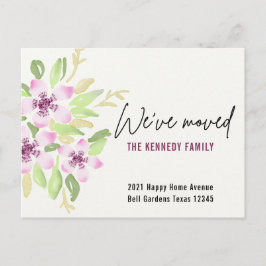 引っ越しましたの新しいホームピンクの水色フローラの移動 案内ポストカード
