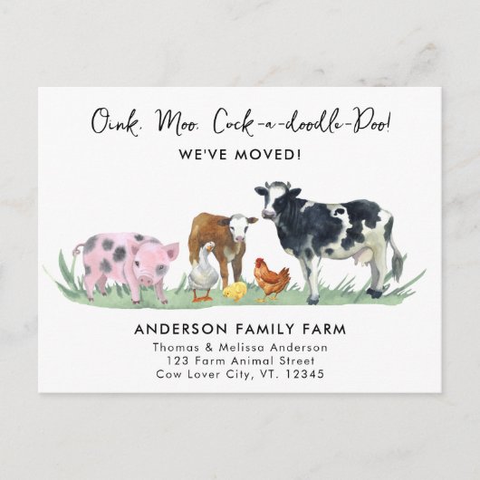 引っ越しましたの新しい住所かわいい動物の移動 案内ポストカード (正面)