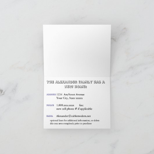 引っ越しましたの新しい住所 案内状 (内部)