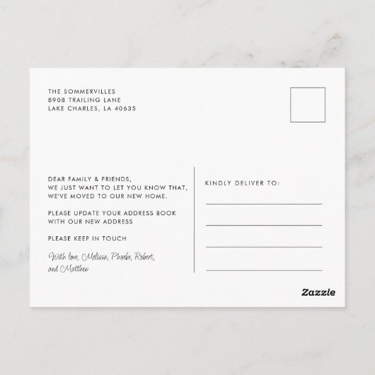 引っ越しましたの新しい住所Bohoの移動発表 ポストカード (裏面)