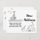 引っ越しましたの新しい自宅の住所のビーチの砂の城 案内ポストカード (正面/裏面)