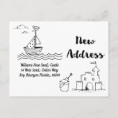 引っ越しましたの新しい自宅の住所のビーチの砂の城 案内ポストカード (正面)