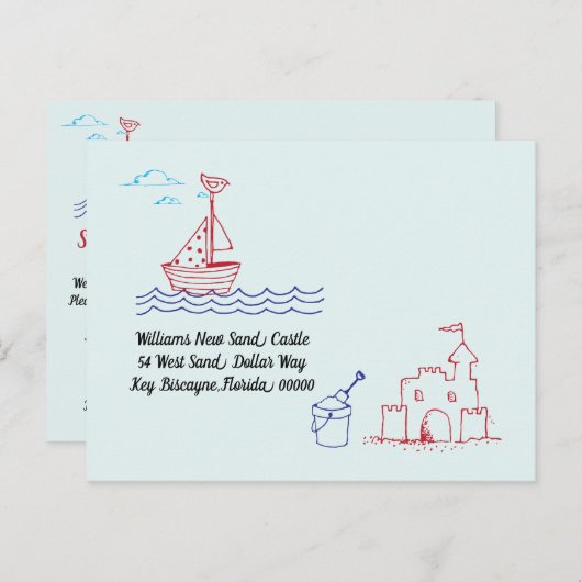 引っ越しましたの新しい自宅の住所の帆ボート 案内ポストカード (正面/裏面)