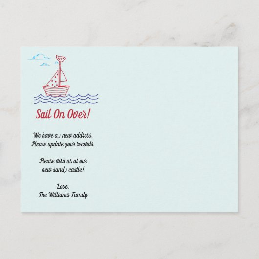 引っ越しましたの新しい自宅の住所の帆ボート 案内ポストカード (裏面)