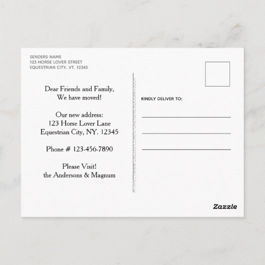 引っ越しましたの新住所の馬の移動の発表 ポストカード (裏面)