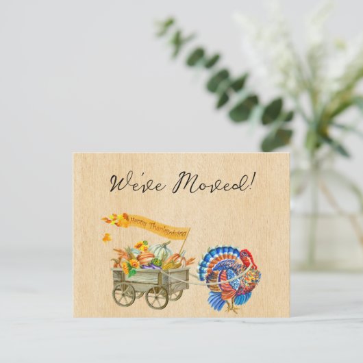 引っ越しましたの新住所通知の感謝祭の移動 案内ポストカード (スタンド正面)