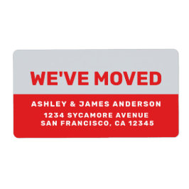 引っ越しましたの明るい赤の白の新しい住所ラベル ラベル