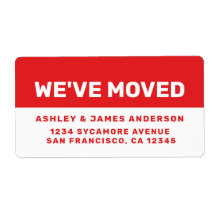 引っ越しましたの明るい赤の白の新しい住所ラベル