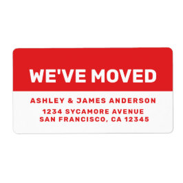 引っ越しましたの明るい赤の白の新しい住所ラベル ラベル