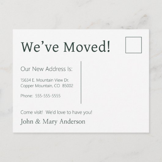 引っ越しましたの森の水彩 案内ポストカード (裏面)