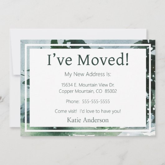 引っ越しましたの森の水彩 案内状 (裏面)