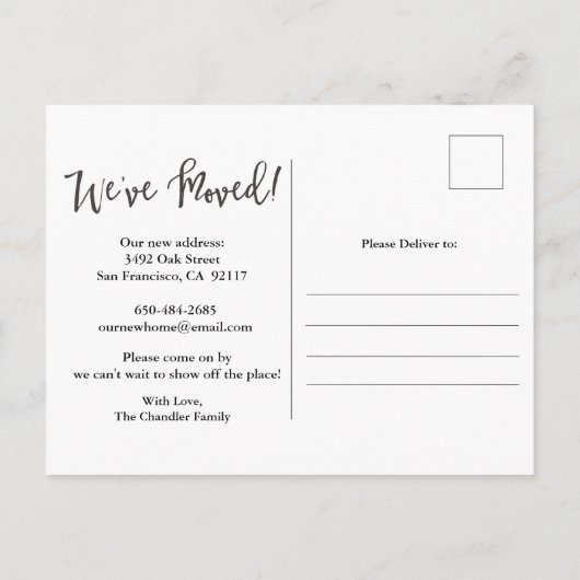 引っ越しましたの植物の移動発表の郵便はがき 案内ポストカード (裏面)