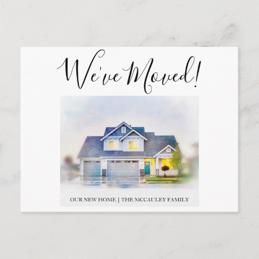 引っ越しましたの水彩動画アナウンスのアドレス ポストカード (正面)