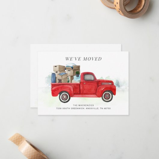 引っ越しましたの水彩変化のお知らせ ノートカード (正面/裏面インサイチュ)