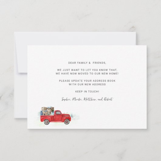 引っ越しましたの水彩変化のお知らせ ノートカード (裏面)