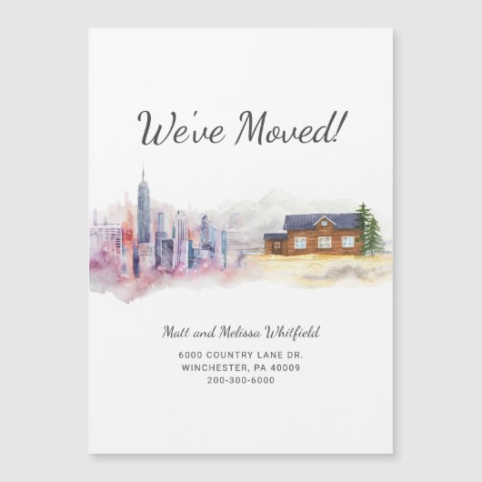 引っ越しましたの水彩変化のアドレス移動 マグネット招待状 (正面)