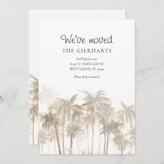 引っ越しましたの水色のヤシの木を移動 案内状 (正面/裏面)