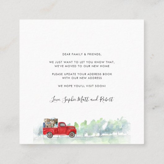 引っ越しましたの水色エレガントの動き発表 スクエア名刺 (裏面)