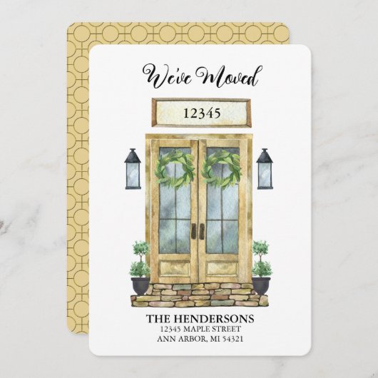 引っ越しましたの水色ドアの移動案内 カード (正面/裏面)