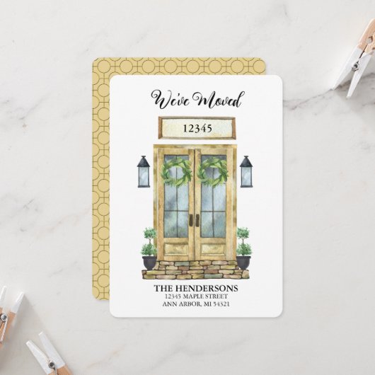 引っ越しましたの水色ドアの移動案内 カード (正面/裏面インサイチュ)