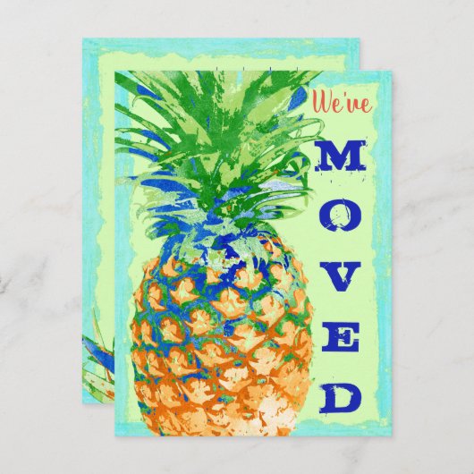 引っ越しましたの熱帯パイナップル新しい住所移動 案内ポストカード (正面/裏面)