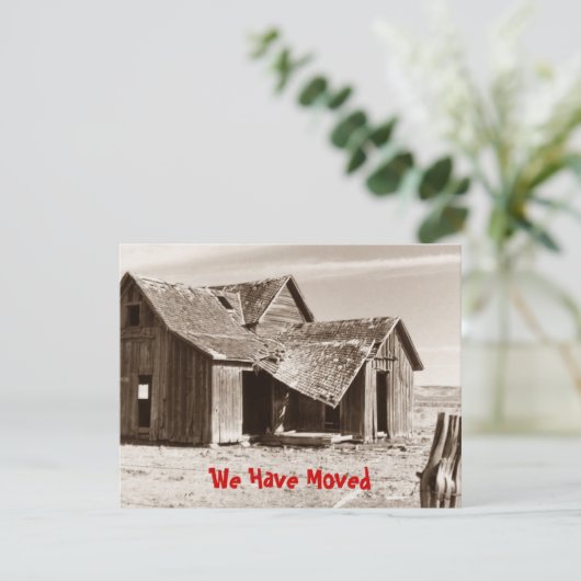 引っ越しましたの発表のセピア色の古い家屋敷 案内状 (スタンド正面)
