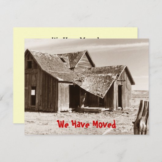 引っ越しましたの発表のセピア色の古い家屋敷 案内状 (正面/裏面)