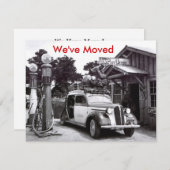 引っ越しましたの発表のレトロによって詰められる車及びPO 案内状 (正面/裏面)