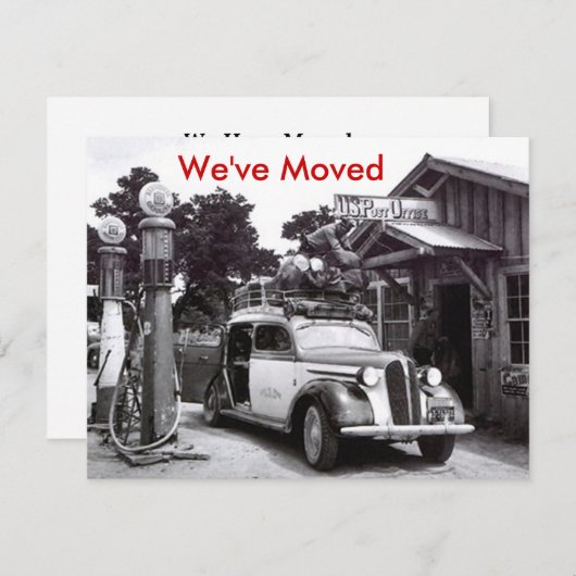 引っ越しましたの発表のレトロによって詰められる車及びPO 案内状 (正面/裏面)