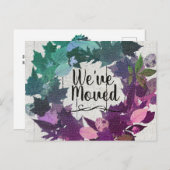 引っ越しましたの素朴なリースのティール（緑がかった色）の紫色移動 案内ポストカード (正面/裏面)