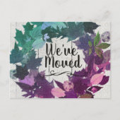 引っ越しましたの素朴なリースのティール（緑がかった色）の紫色移動 案内ポストカード (正面)