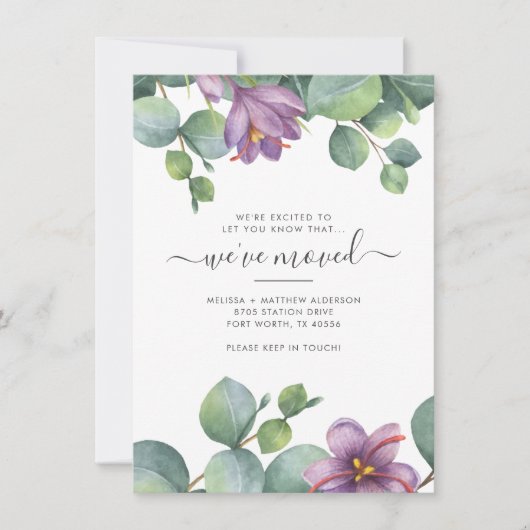 引っ越しましたの緑のユーカリの葉の移動 ノートカード (正面)