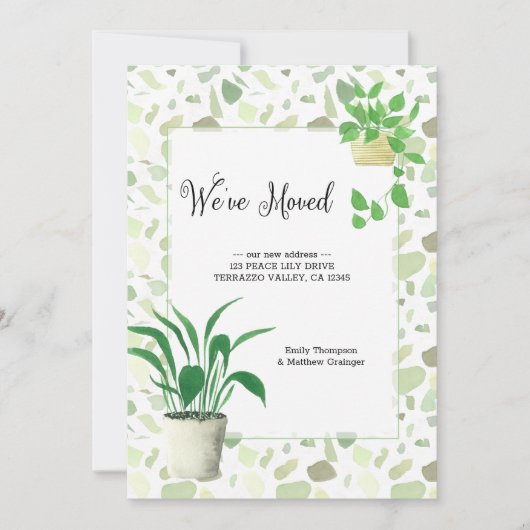 引っ越しましたの観葉植物とテラゾーフィング 案内状 (正面)