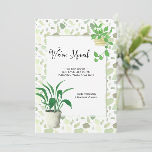 引っ越しましたの観葉植物とテラゾーフィング 案内状 (スタンド正面)