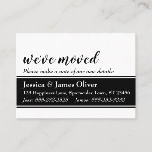 引っ越しましたはっきりしたカード、白(黒いストリップ付き) 名刺