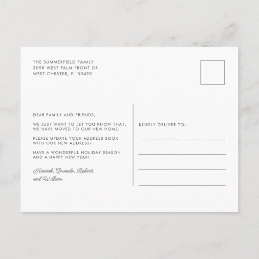 引っ越しましたはクリスマスの移動 案内ポストカード (裏面)