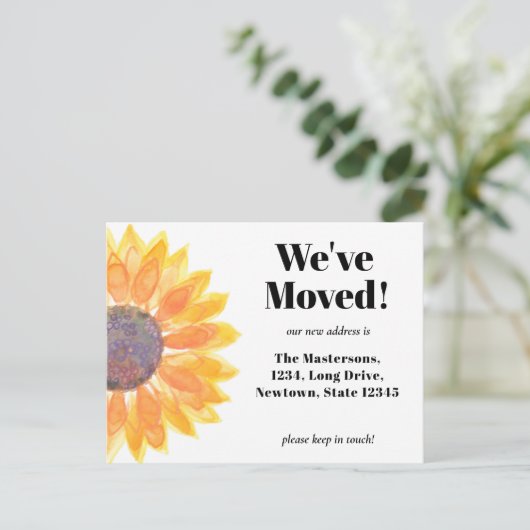 引っ越しましたひまわり発表葉書 案内ポストカード (スタンド正面)