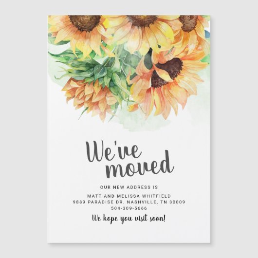 引っ越しましたひまわり移動告知 マグネット招待状 (正面)