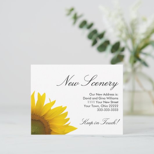引っ越しましたひまわり 案内ポストカード (スタンド正面)