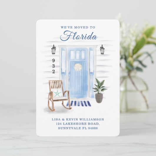 引っ越しましたへの新しいアドレス沿岸水の色のドア 案内状 (スタンド正面)