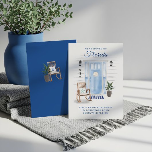 引っ越しましたへの新しいアドレス沿岸水の色のドア 案内状