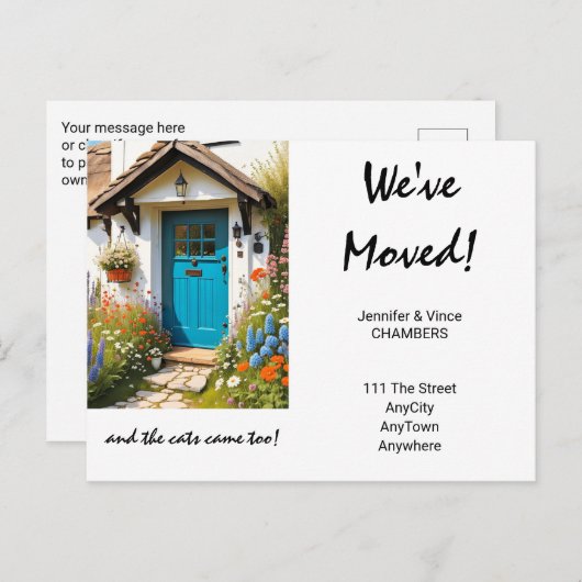引っ越しましたも猫も来だ。変更されたアドレス 案内ポストカード (正面/裏面)